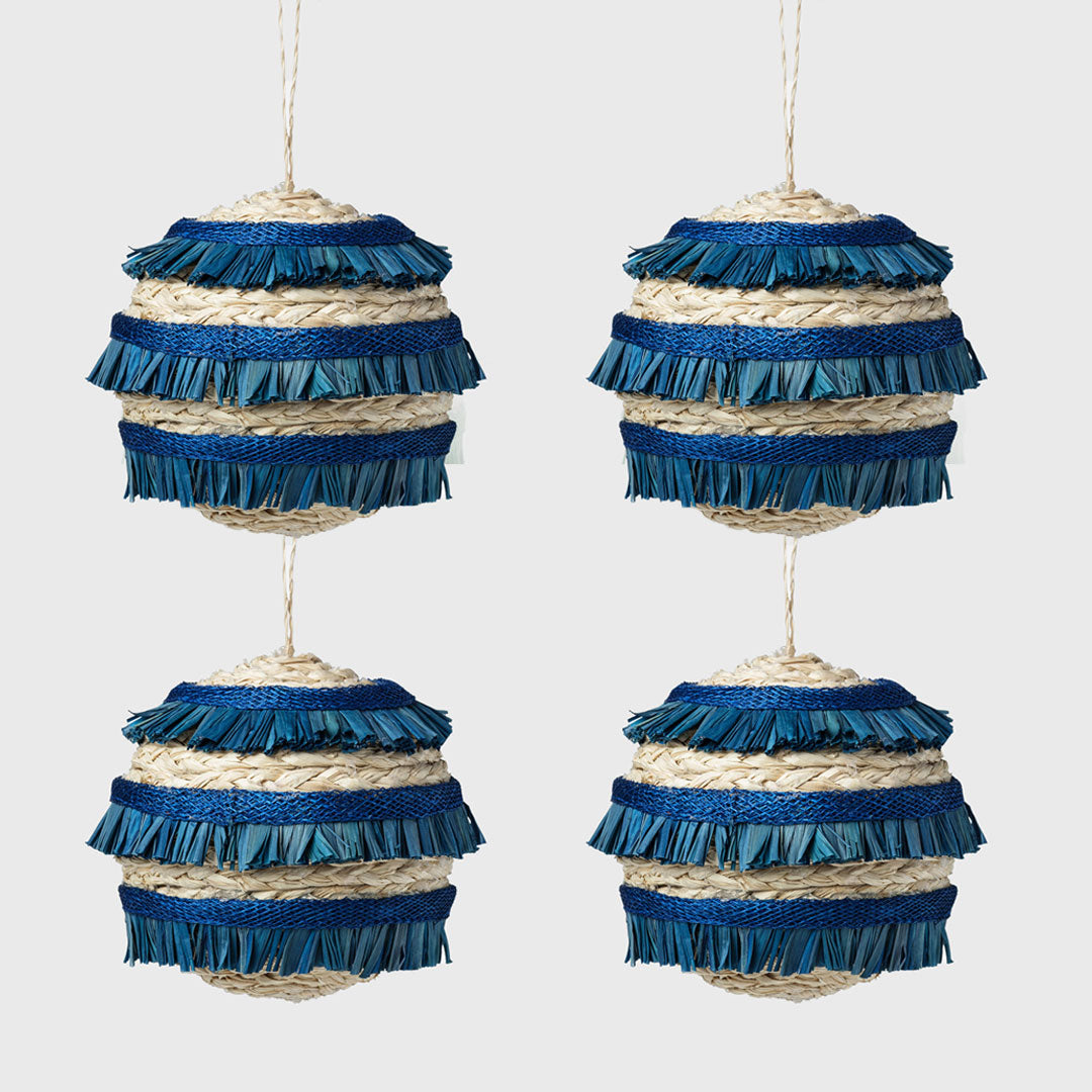 Ruffle Straw Balls - Blue (Set of 4)