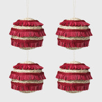 Ruffle Straw Balls - Red (Set of 4)