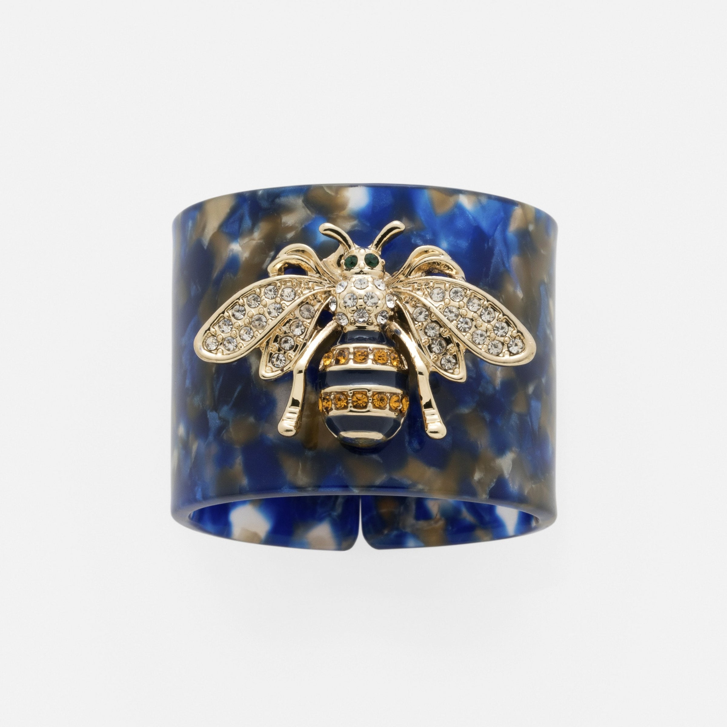 Stripey Bee Resin Napkin Rings - Blue Tortoiseshell (Set of 4)