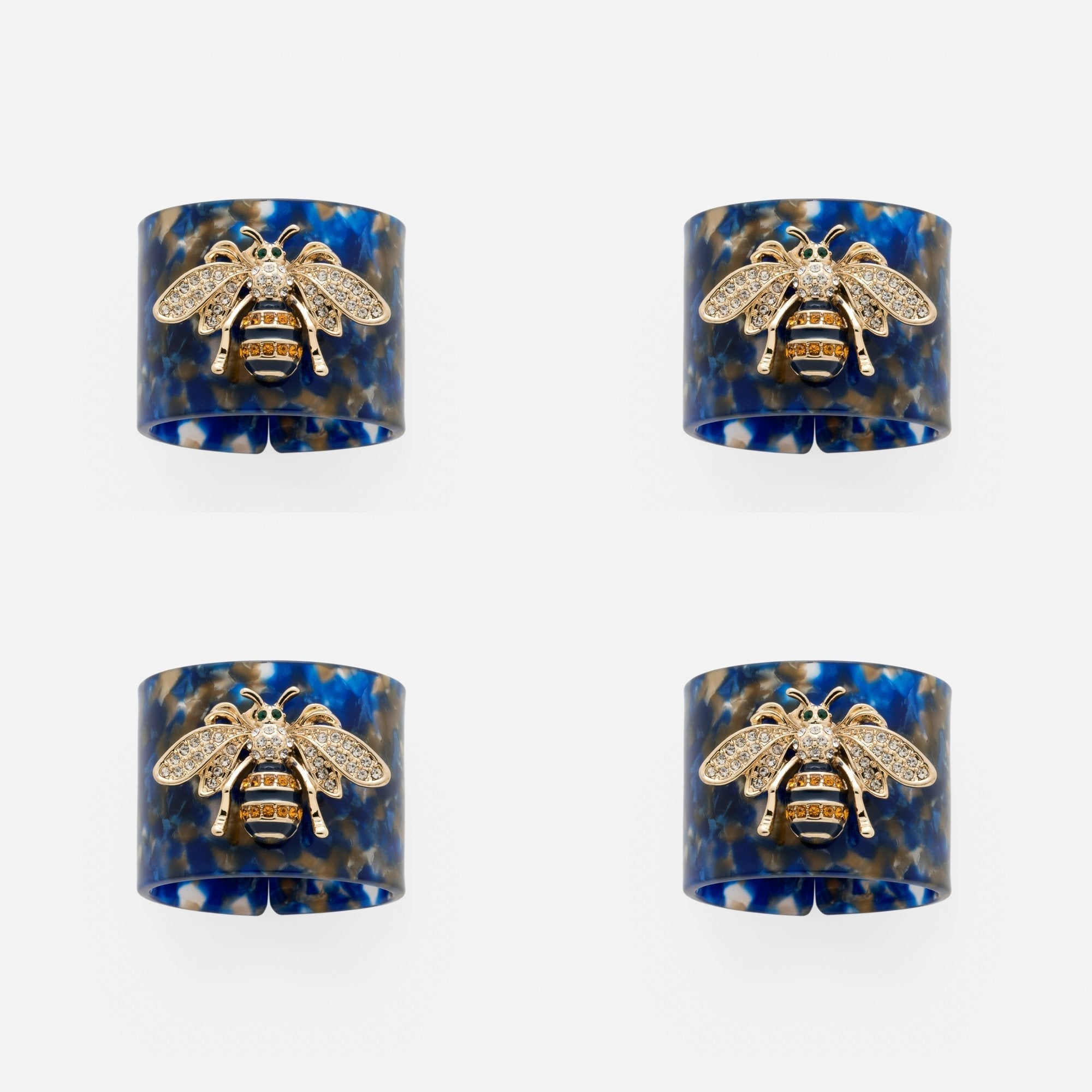 Stripey Bee Resin Napkin Rings - Blue Tortoiseshell (Set of 4)
