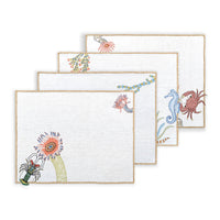 Hand Embroidered Marine Life Placemats 14" × 18" (Set of 4)