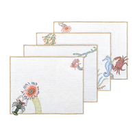Hand Embroidered Marine Life Placemats 14" × 18" (Set of 4)
