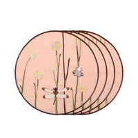 Hand Embroidered Flora and Flutter Placemats 16" round (Set of 4)