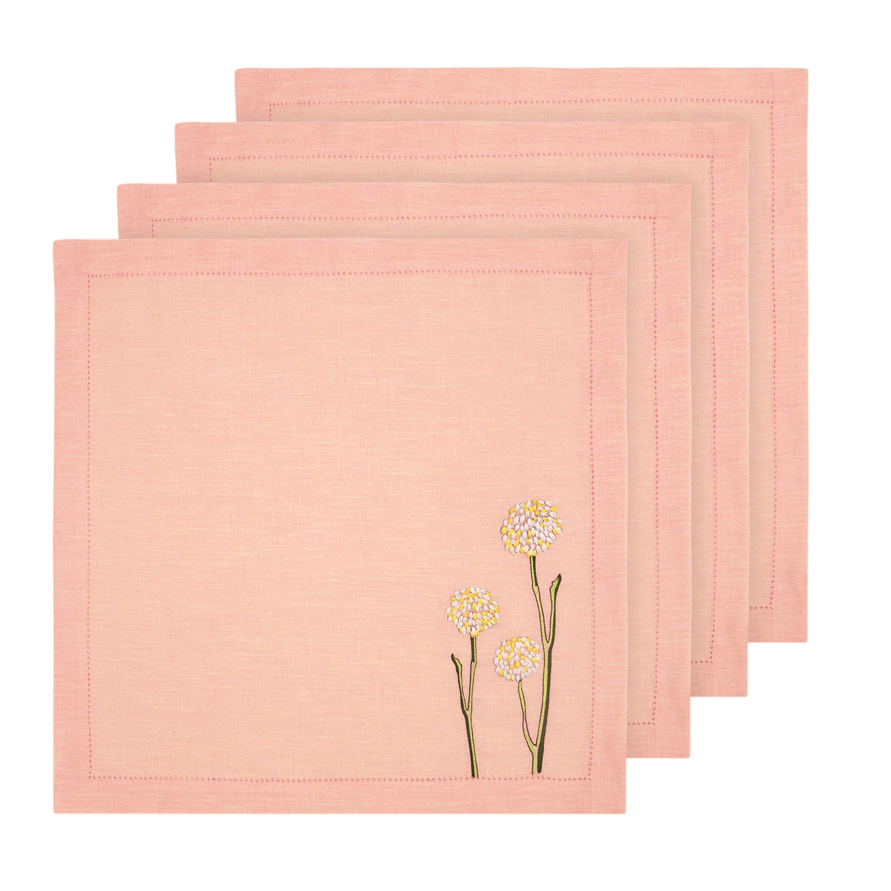 Hand Embroidered Flora and Flutter Napkins 18" x 18" (Set of 4)