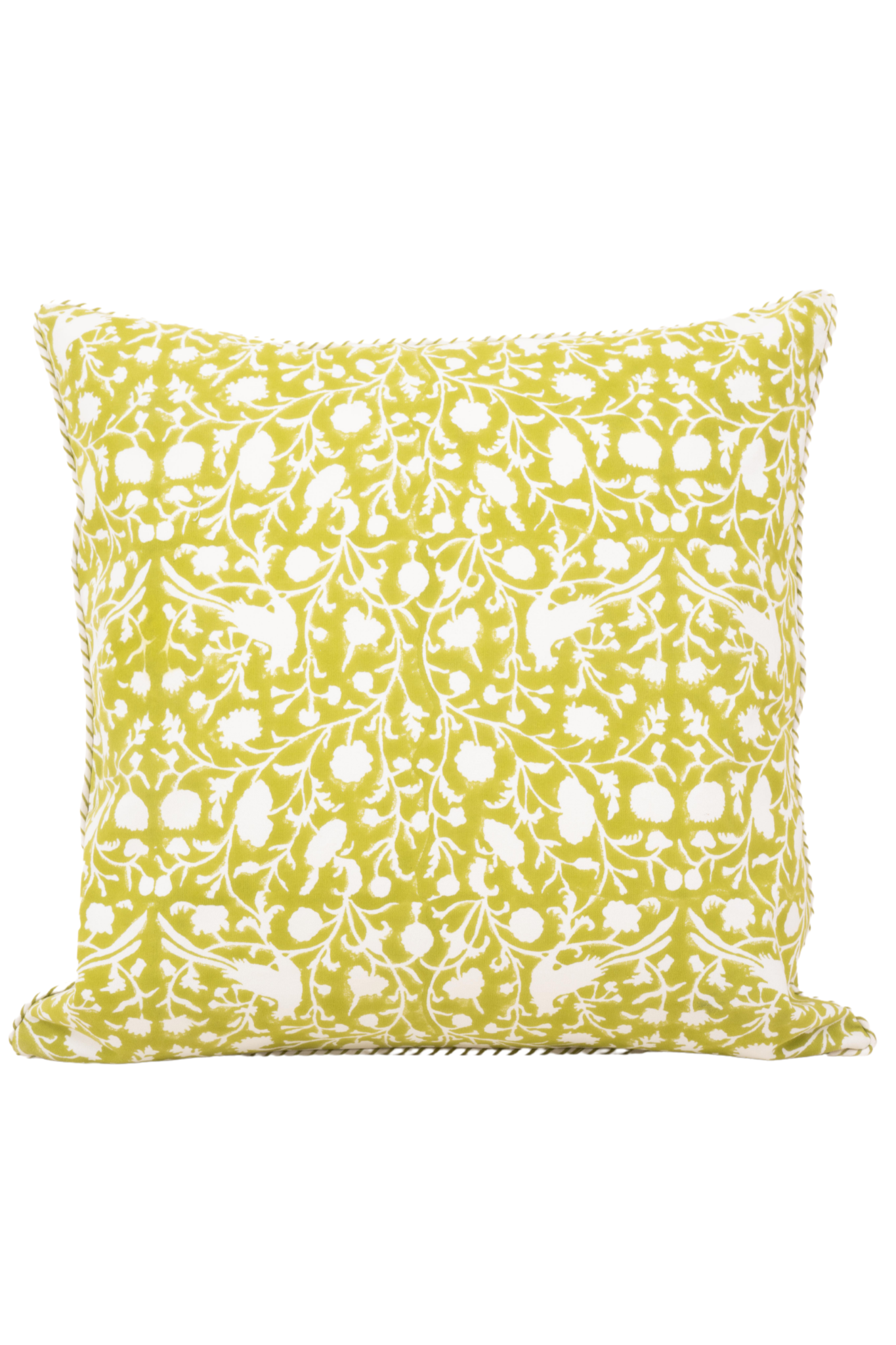 Birds of a Feather Blockprint Pillow in Olive Green