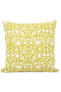 Birds of a Feather Blockprint Pillow in Olive Green