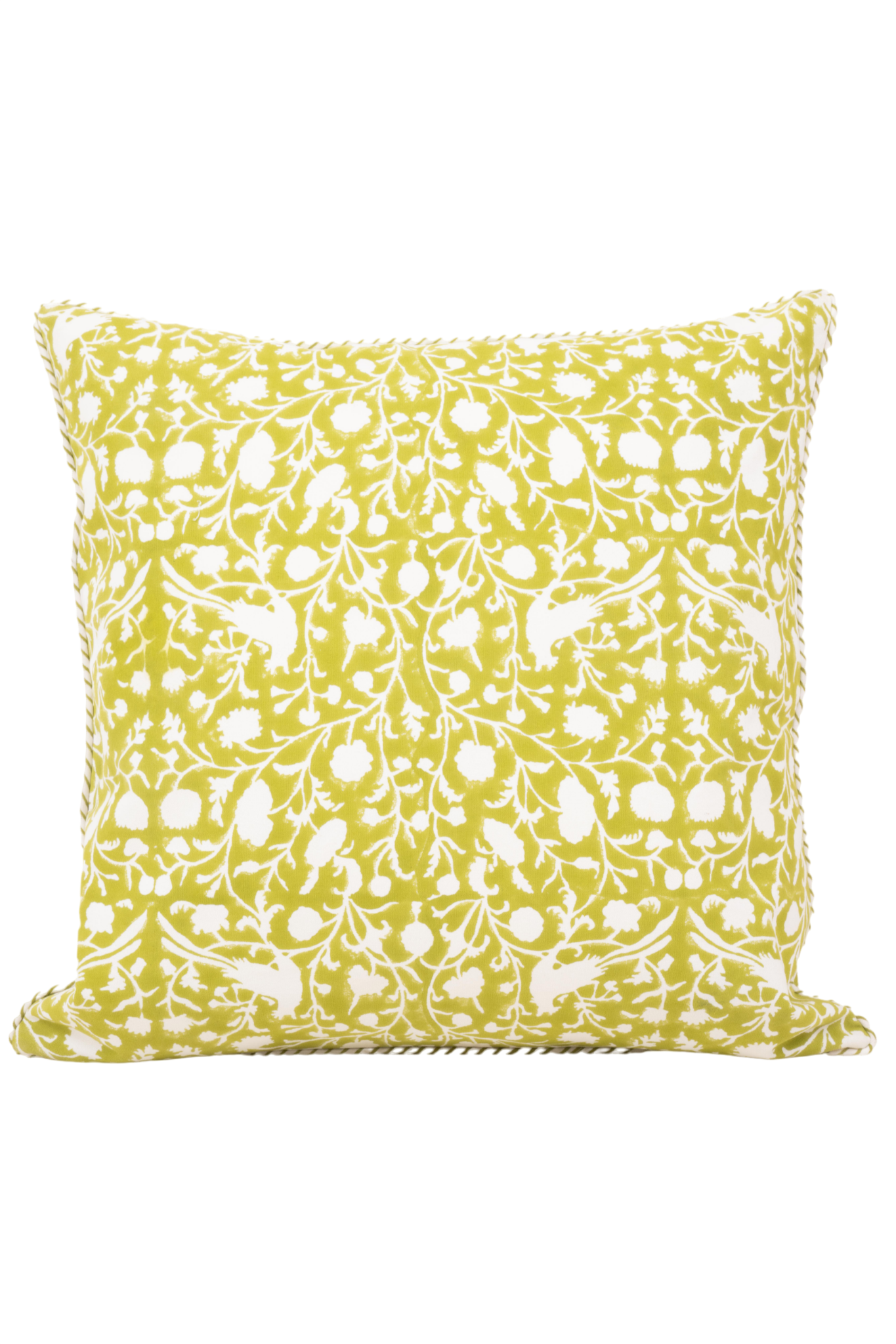 Birds of a Feather Blockprint Pillow in Olive Green
