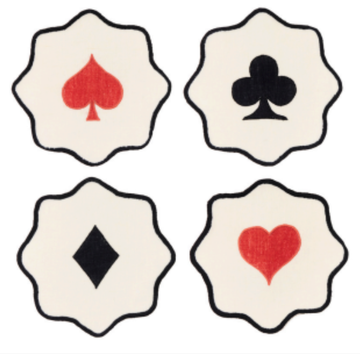 Card Suite Embroidered Linen Coasters (Set of 4)