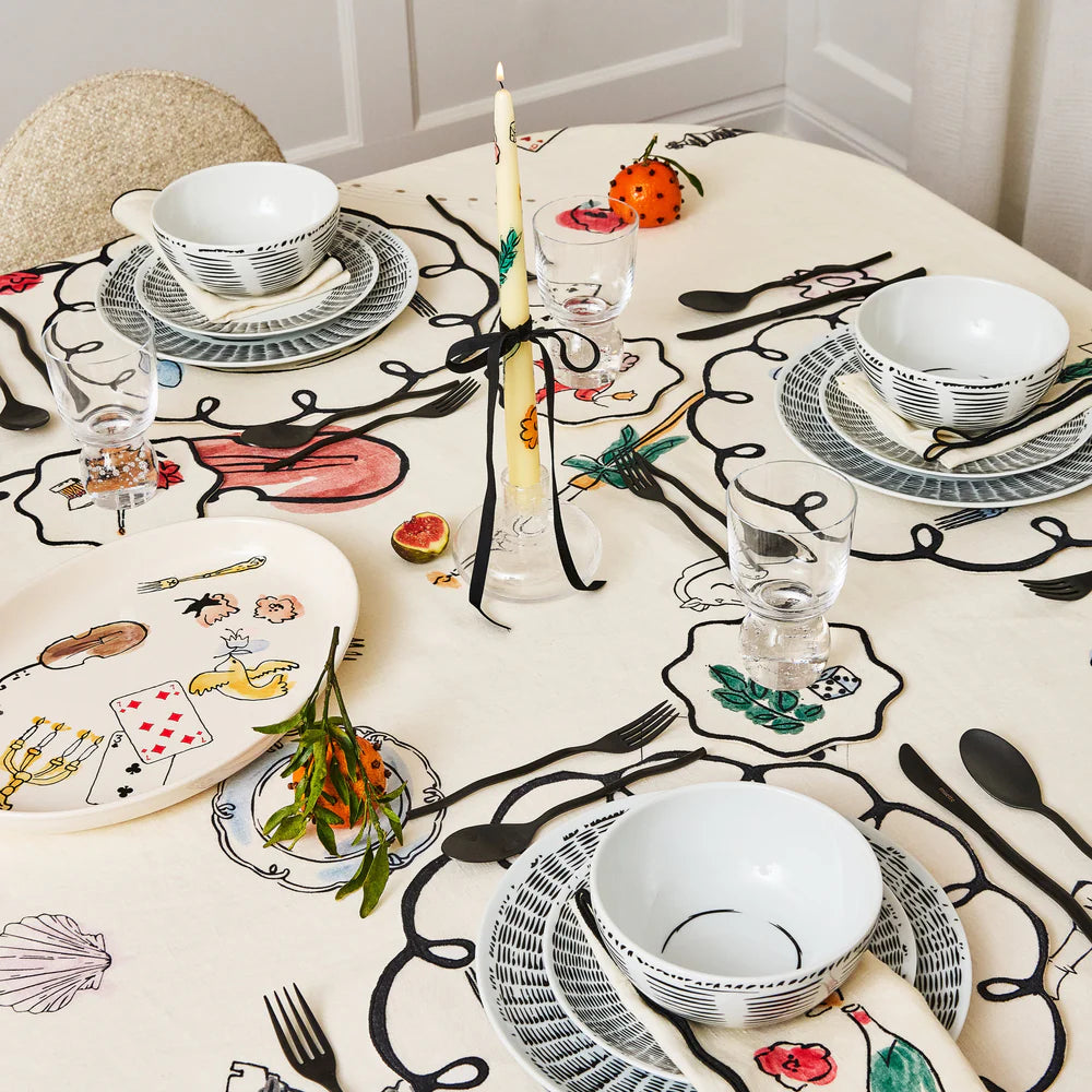 Salon Embroidered Linen Tablecloth