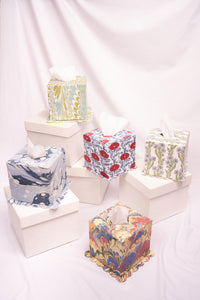 Hand-Marbled Scallop Tissue Box Cover in Robin Blue