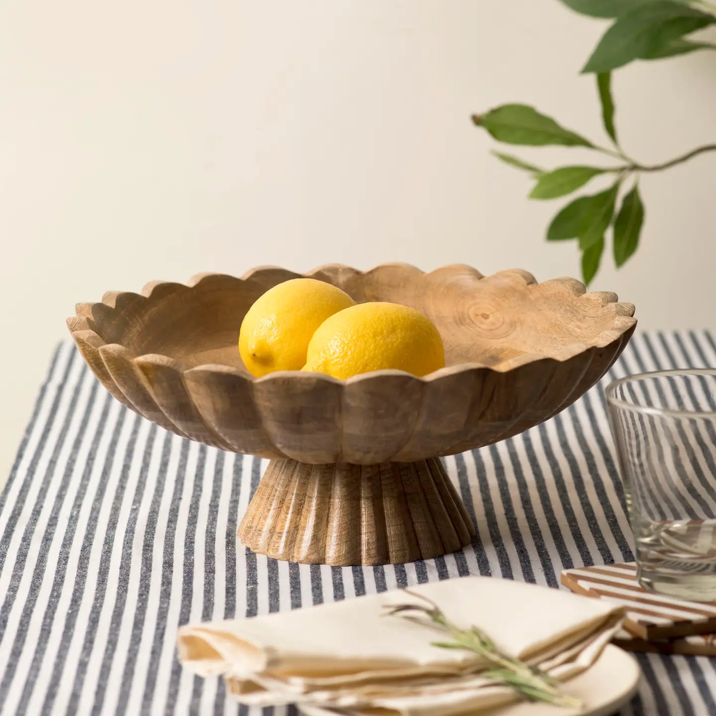 Mela Artisans Fluted Pedestal Bowl - Natural