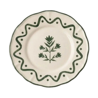 Hand-Crafted Ceramic Scalloped Green Floral Plate