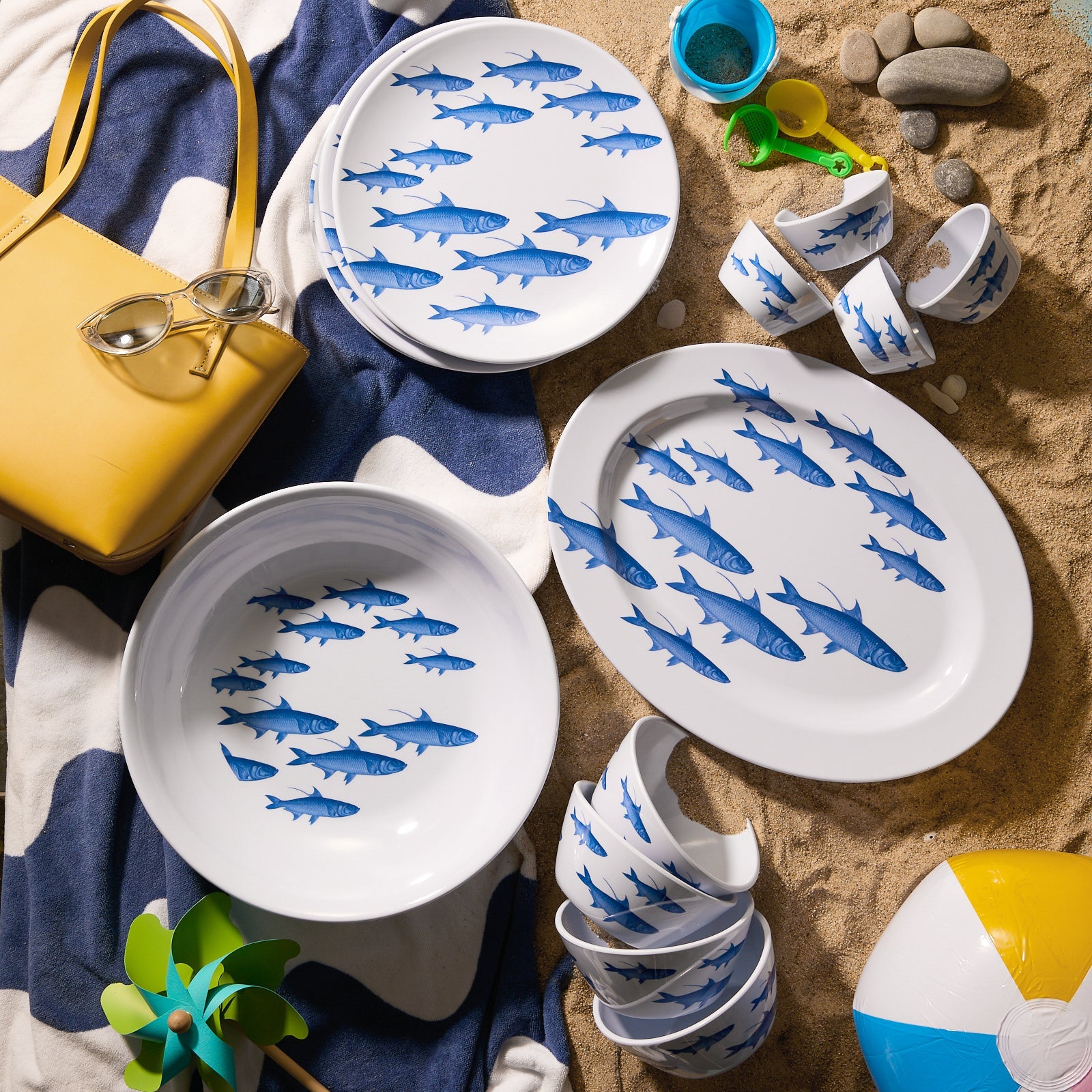 School of Fish Melamine Oval Rimmed Platter