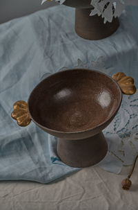 Stoneware Fruit Bowl "Pumpernickel" with Gold Leaves