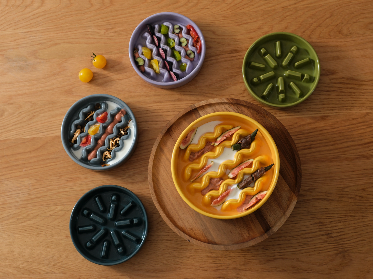[Macaroni] Slow Feeder Dog Bowls - Yellow / Frozen Blue / Purple