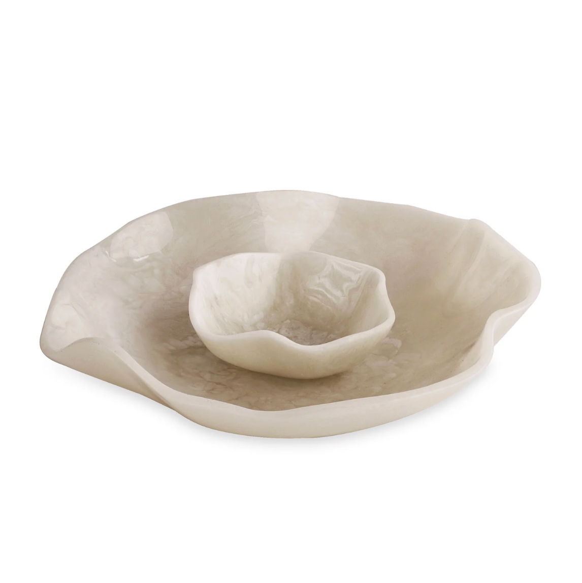 Resin Alabaster Bowl with Dip White Swirl