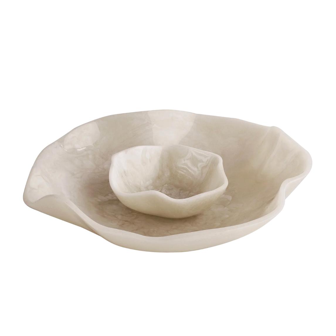 Resin Alabaster Bowl with Dip White Swirl