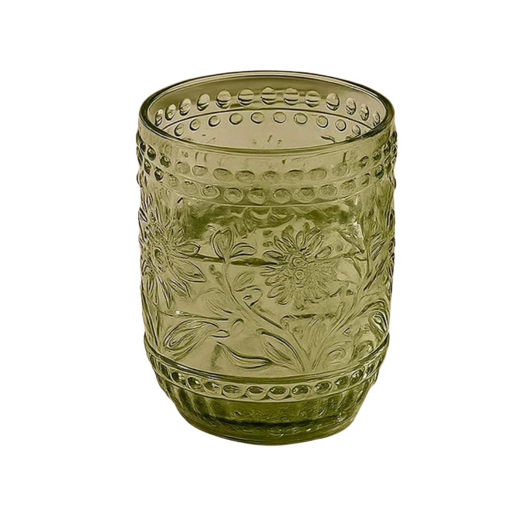 Petra Embossed Drinking Glasses, Green, Set of 4