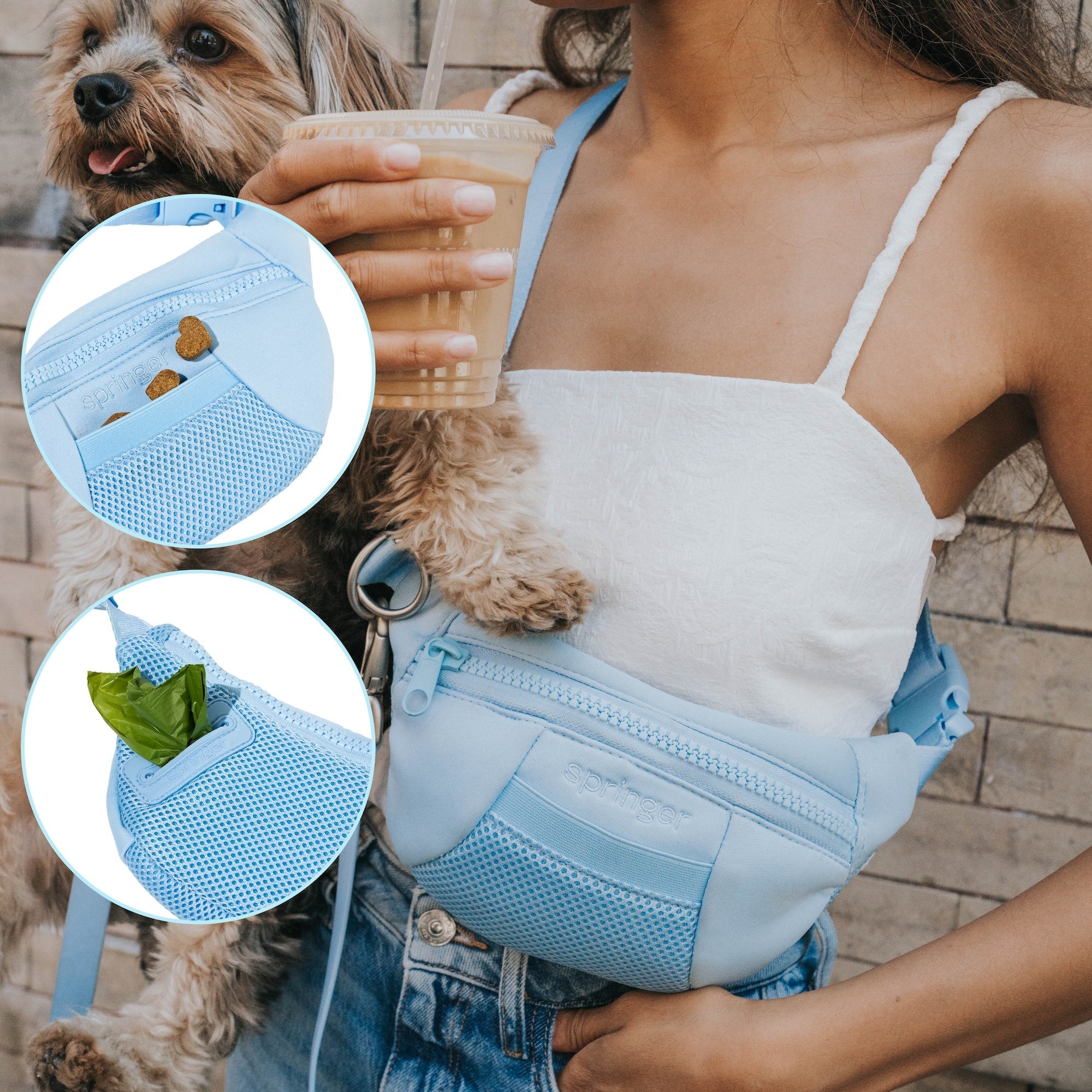 Original Hands-Free Neoprene Dog Sling Bag with Leash