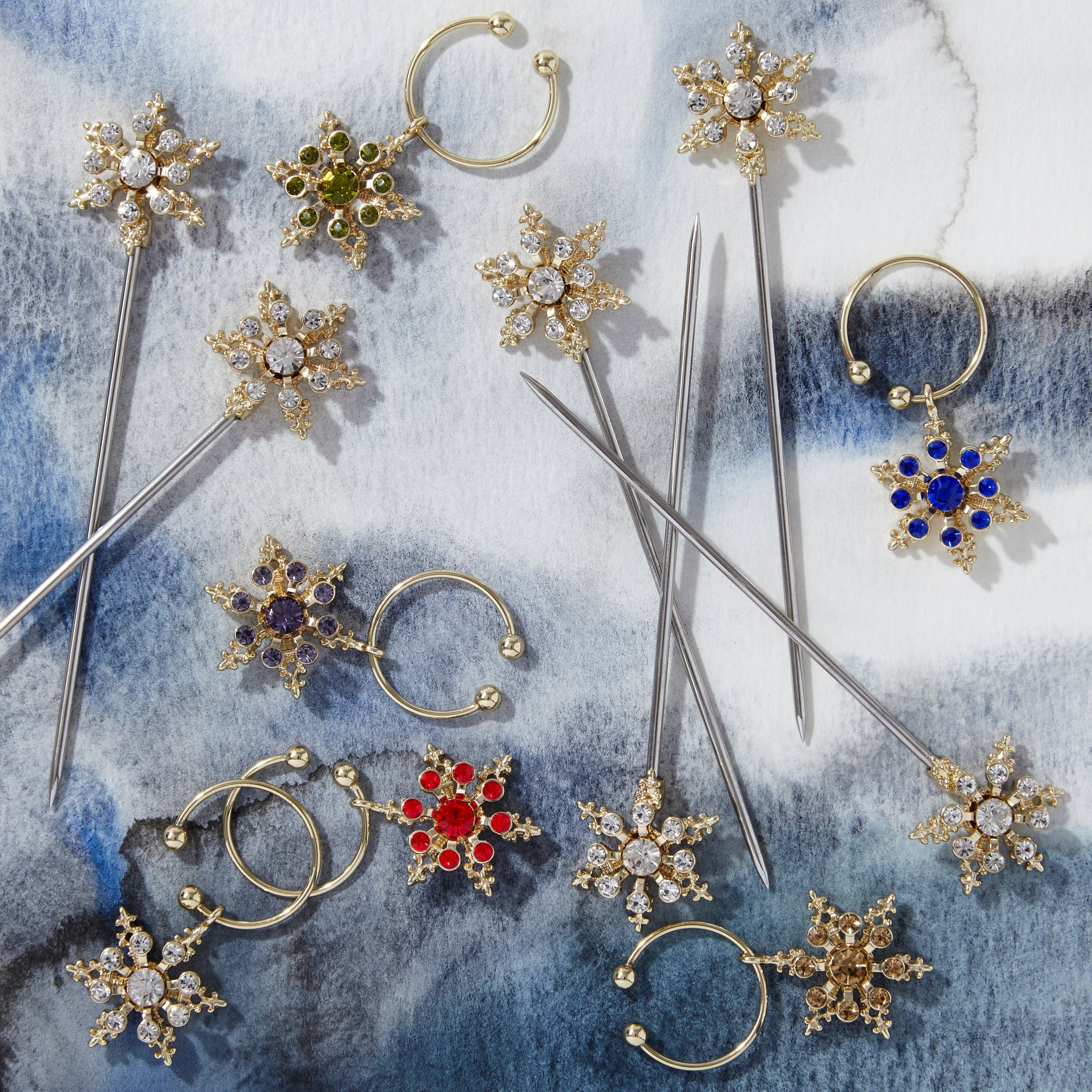 Snowflake Wine Charms - Jewel Tones