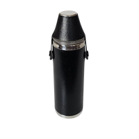 Sportsman Flask with Tot Cups, Black Leather and Stainless