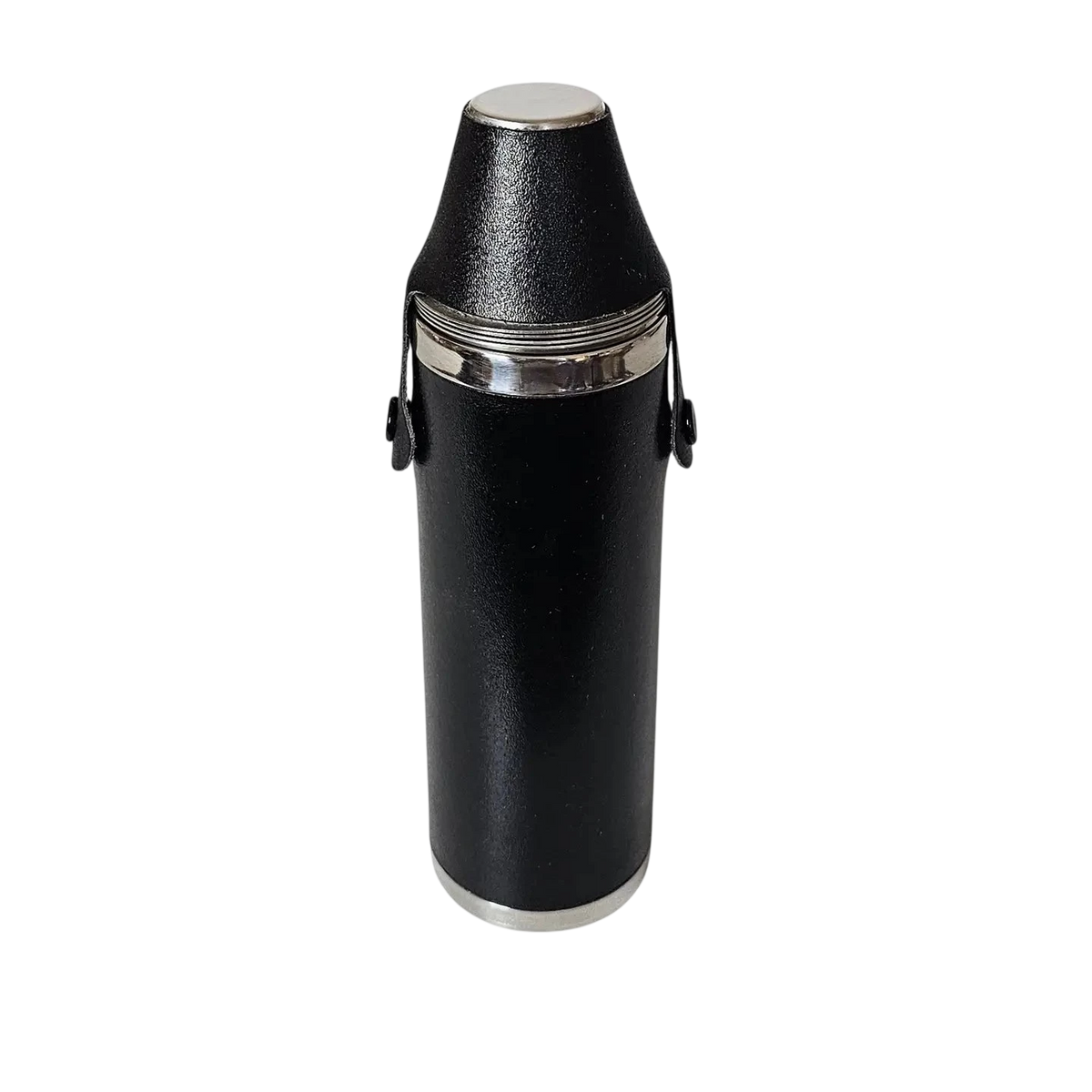 Sportsman Flask with Tot Cups, Black Leather and Stainless