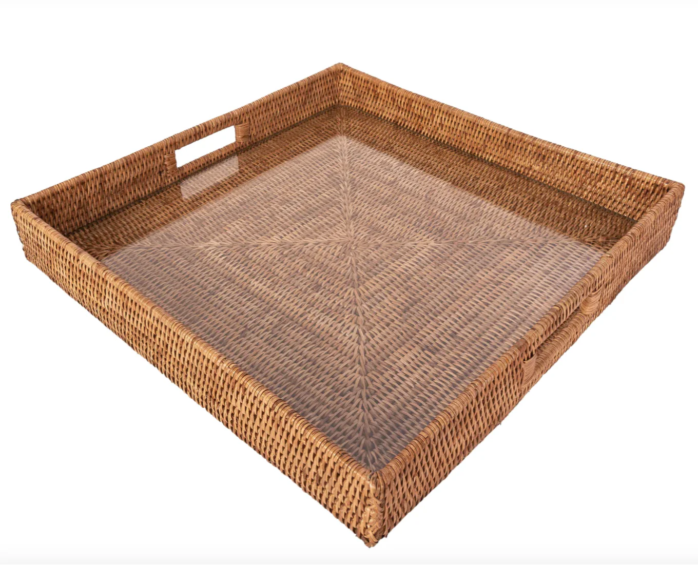 Square Serving Ottoman Trays with Glass Insert