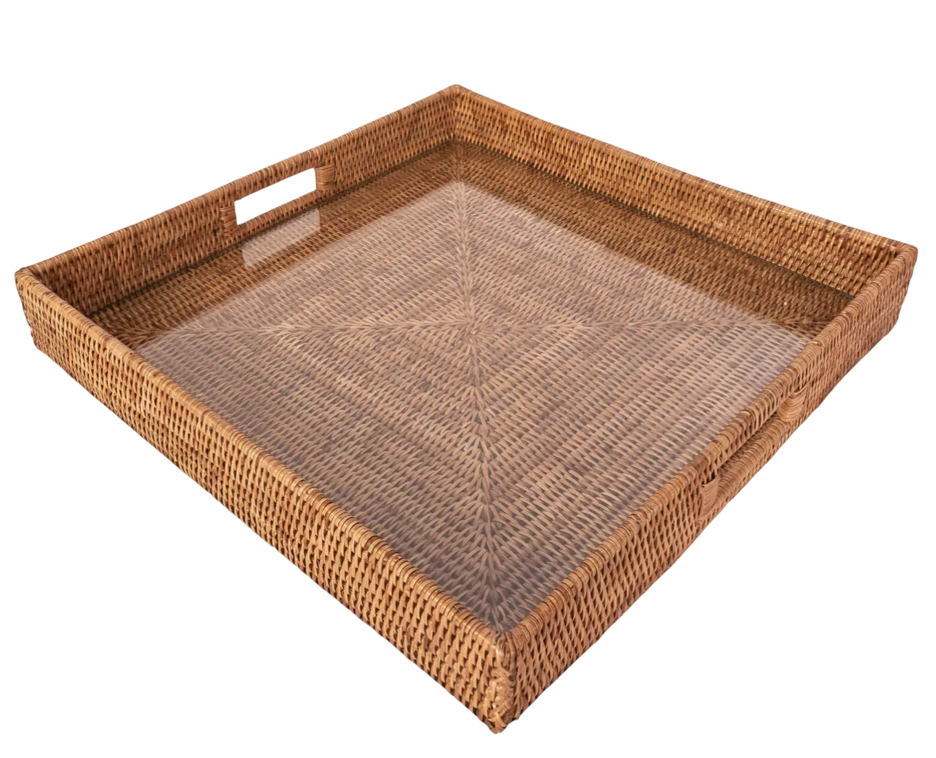 Square Serving Ottoman Trays with Glass Insert