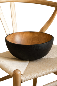 Hand Carved Large Half Charred Wooden Bowl