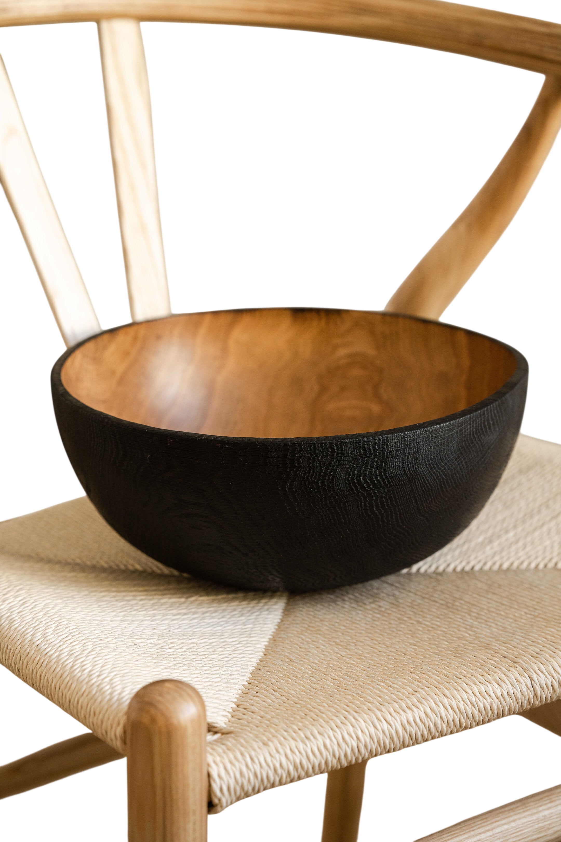 Hand Carved Large Half Charred Wooden Bowl
