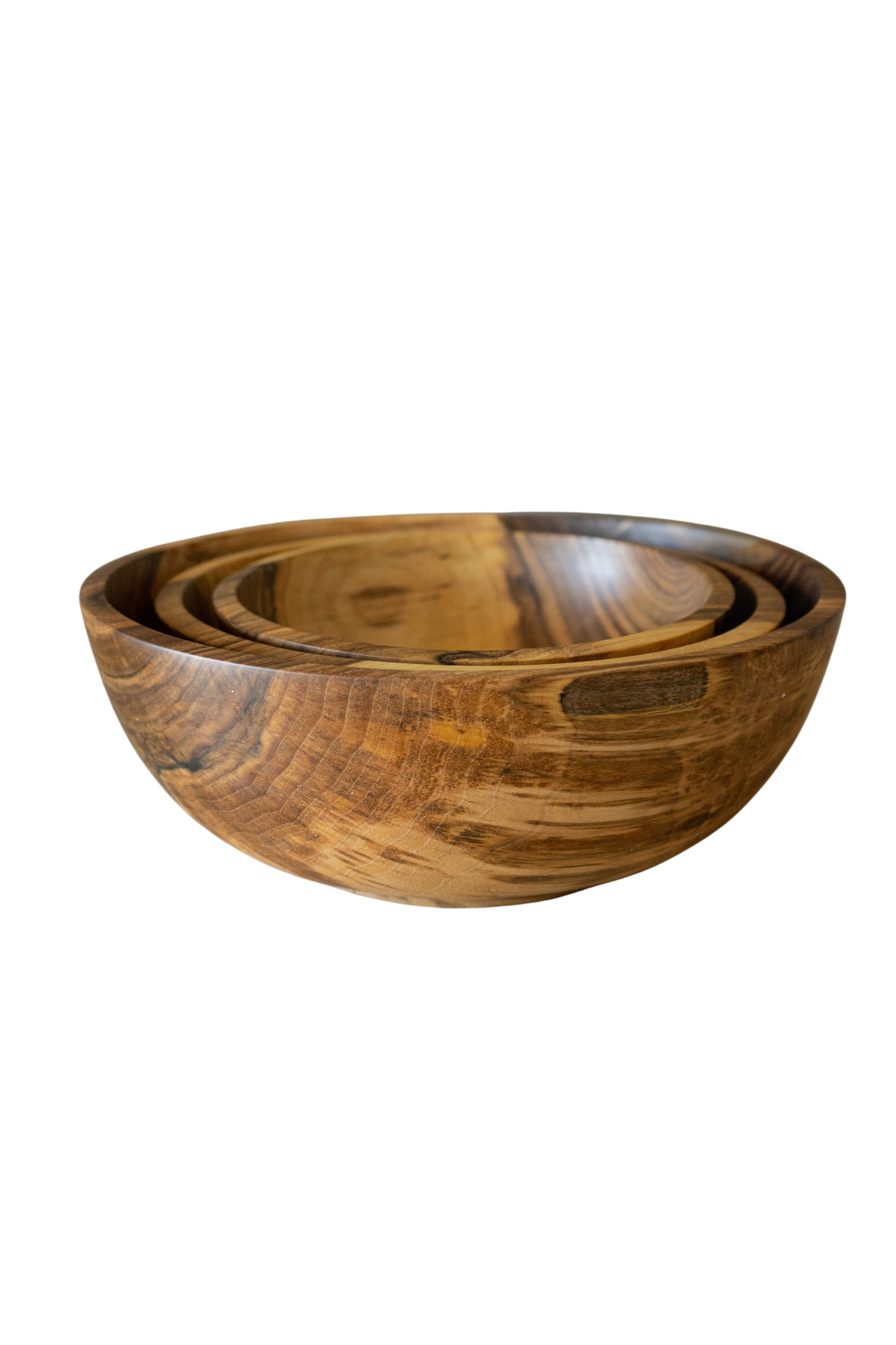 Hand Carved Walnut Wood Nesting Bowl Set