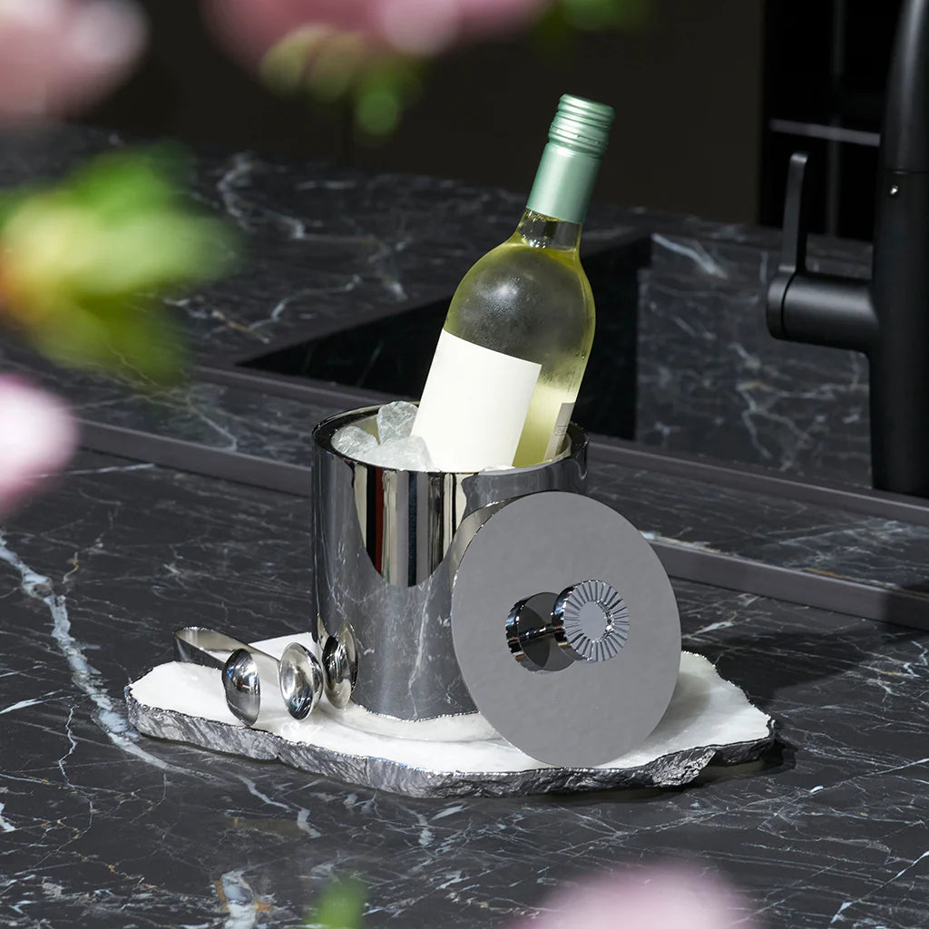 Striations Ice Bucket with Tongs