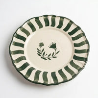 Hand-Crafted Ceramic Striped Green Floral Dinner Plate