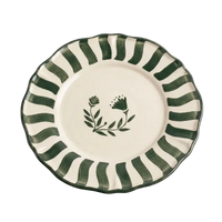 Hand-Crafted Ceramic Striped Green Floral Dinner Plate