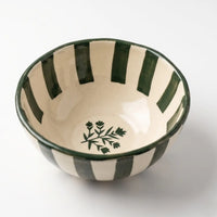 Hand-Crafted Ceramic Striped Green Floral Bowl