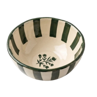 Hand-Crafted Ceramic Striped Green Floral Bowl