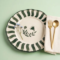Hand-Crafted Ceramic Scalloped Green Floral Plate
