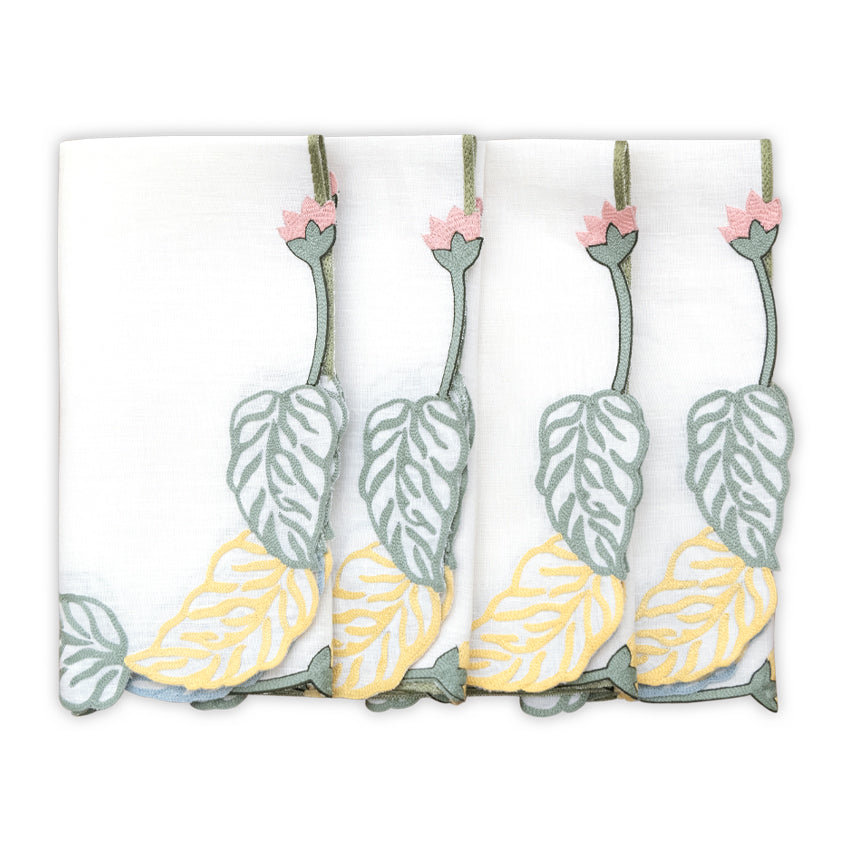 Hand Embroidered Climbing Rose Napkins 18" x 18" (Set of 4)