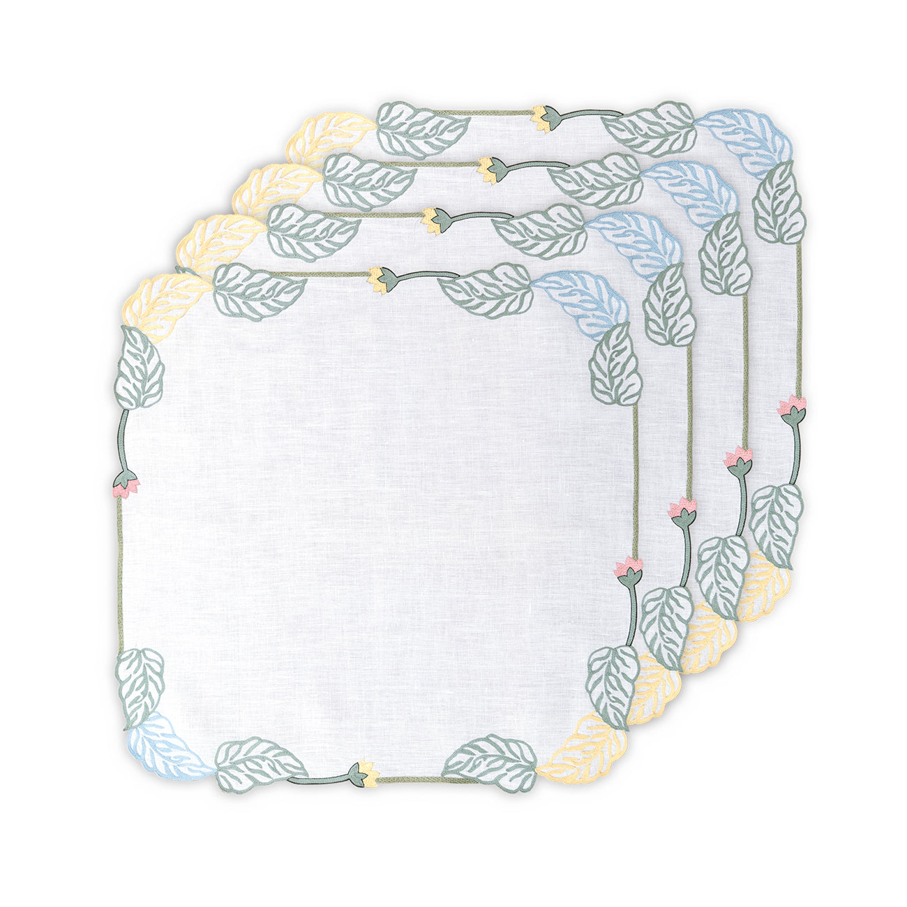 Hand Embroidered Climbing Rose Napkins 18" x 18" (Set of 4)