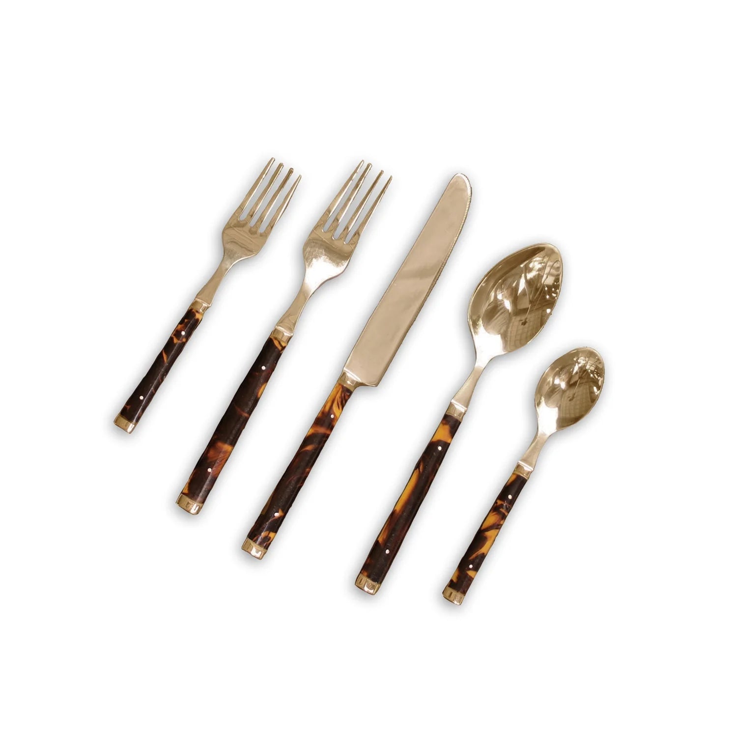 Tortoise Gold Stainless Flatware (Set of 5)