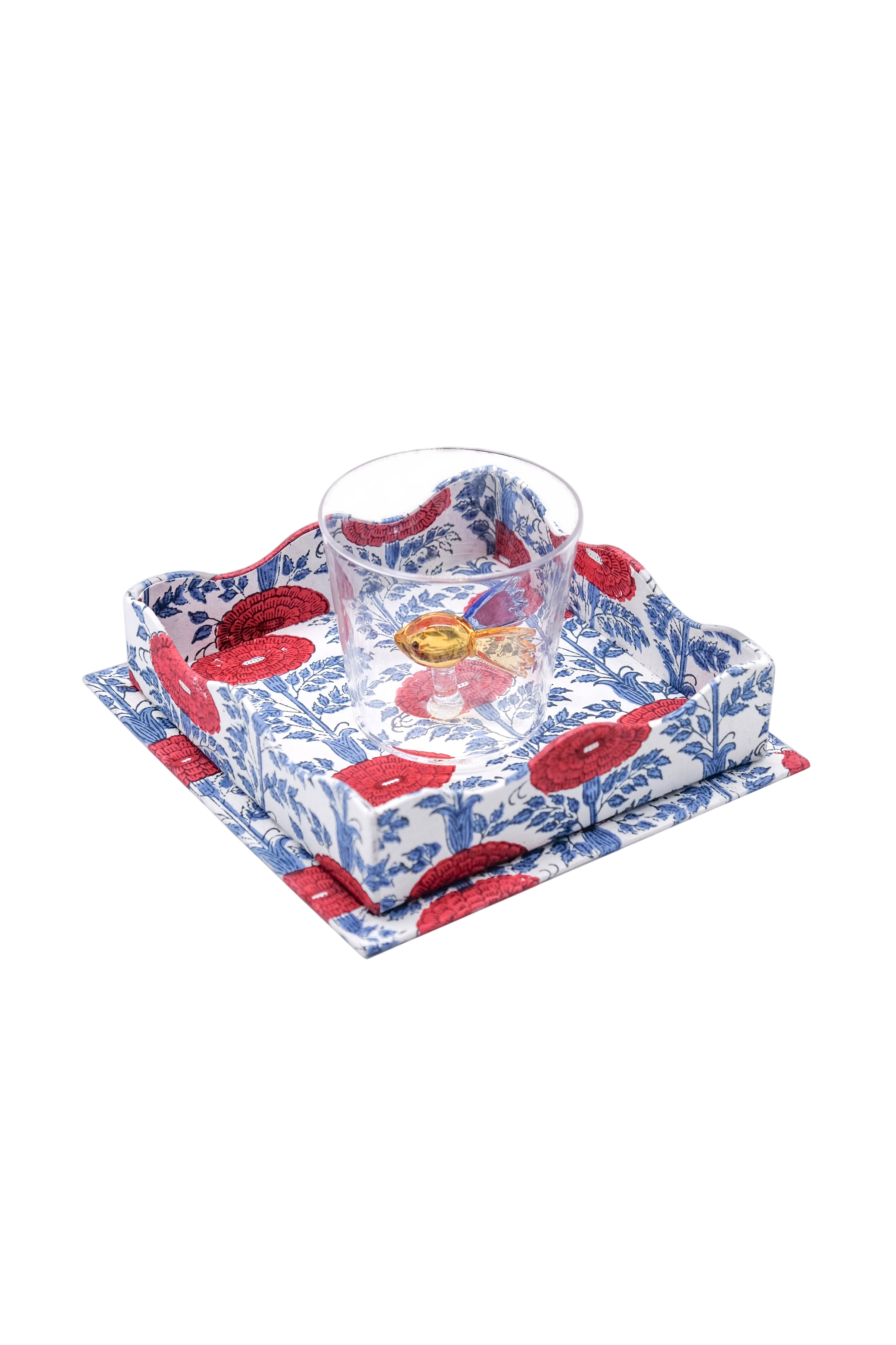 Trinket Cocktail Napkin Tray in Araminta Blockprint