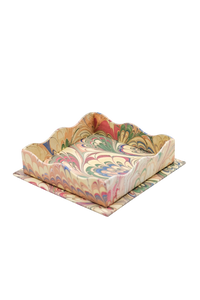 Nesting Scalloped Hand-Marbled Trays in Multicolor