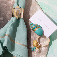 Coral and Shell Skinny Napkin Rings - Turquoise (Set of 4)