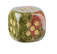 Dice - 15mm Natural Jade Laser Engraved Cube Dice with Rounded Edges Semi-Precious Stone (Set of 2)