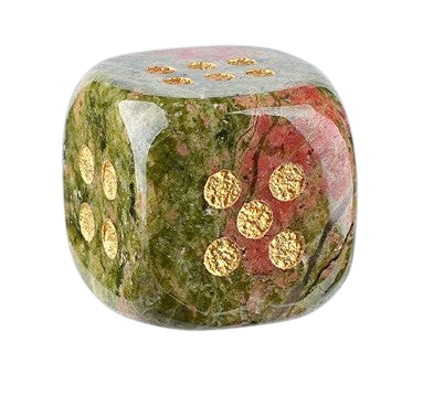Dice - 15mm Natural Jade Laser Engraved Cube Dice with Rounded Edges Semi-Precious Stone (Set of 2)