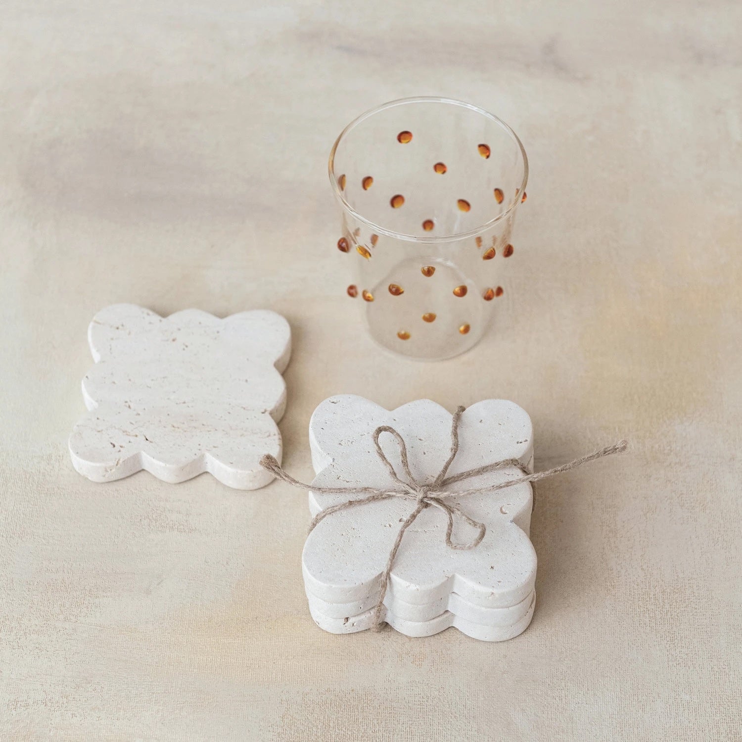 Scalloped Travertine Coasters, Set of 4
