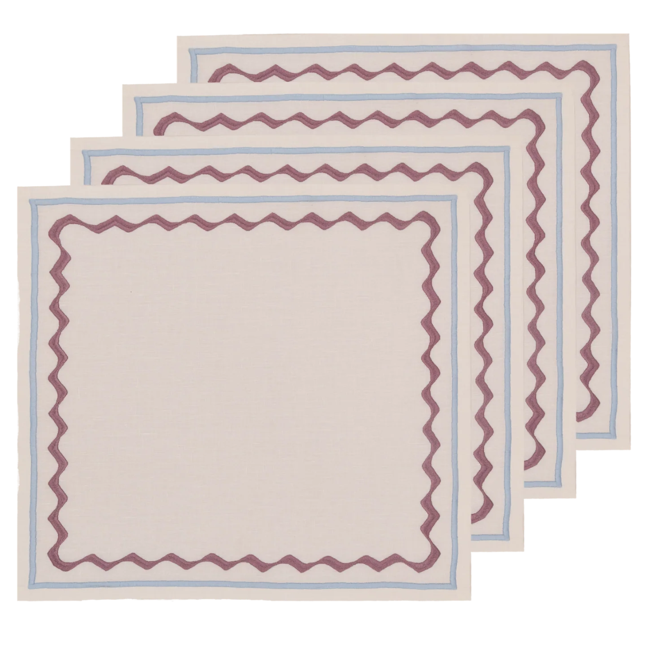 Hand Embroidered Ripple Stitch Napkins 18" x 18" (Set of 4)
