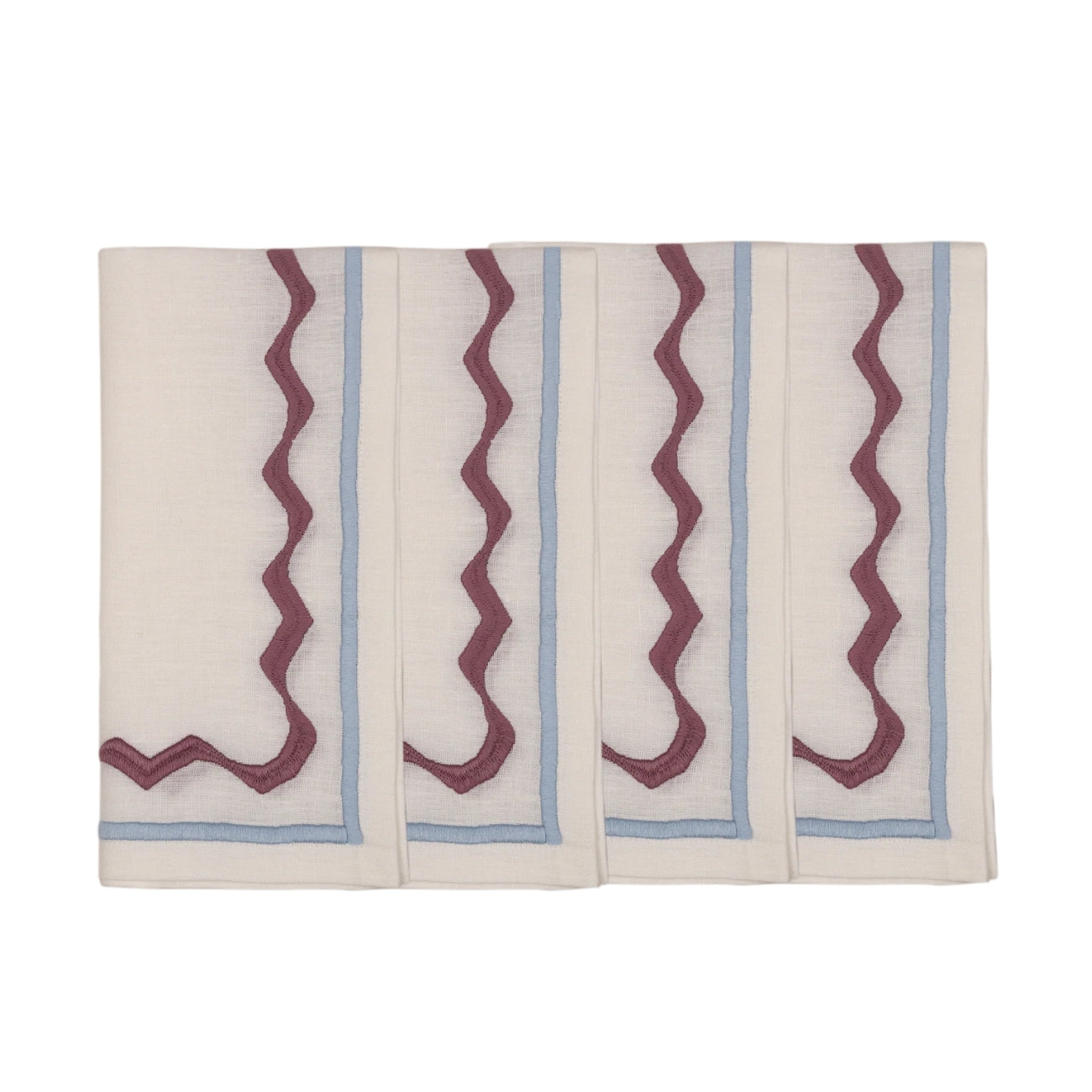 Hand Embroidered Ripple Stitch Napkins 18" x 18" (Set of 4)