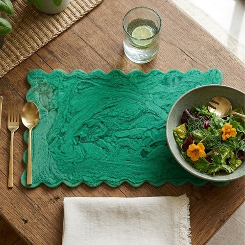 Hand-Poured Resin Scallop Rectangle Cheese Board - Green