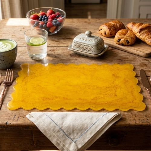 Hand-Poured Resin Scallop Rectangle Cheese Board - Mustard